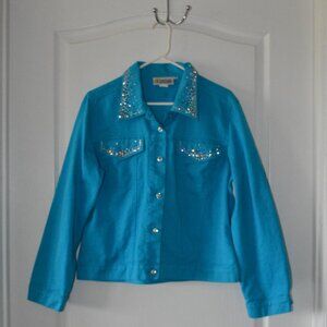 Christine Alexander Women's Denim Blue Jacket with Rhinestone Design size Large